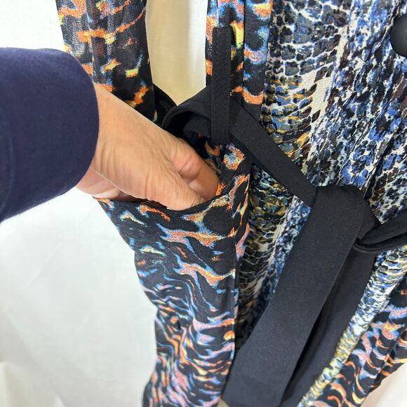 Petit Pois Couture NWT Multi Color Animal Print Semi-Sheer Duster Coat Top Sz L - Picture 8 of 16